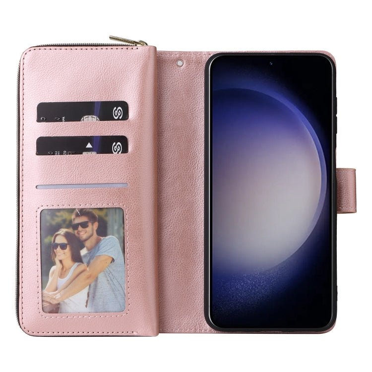 For Samsung Galaxy S25 5G 9-Card Slots Zipper Wallet Bag Leather Phone Case(Rose Gold) - Galaxy S25 5G Cases by PMC TechLife | Online Shopping South Africa | PMC TechLife | Buy Now Pay Later Mobicred