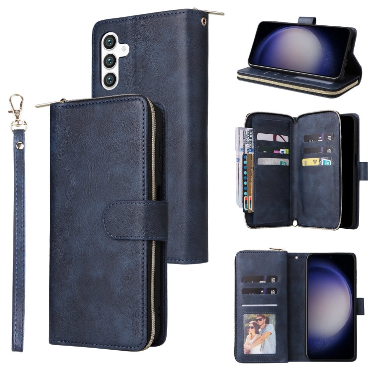 For Samsung Galaxy S25 5G 9-Card Slots Zipper Wallet Bag Leather Phone Case(Blue) - Galaxy S25 5G Cases by PMC TechLife | Online Shopping South Africa | PMC TechLife | Buy Now Pay Later Mobicred