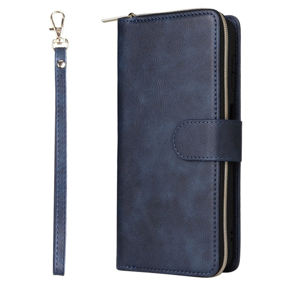 For Samsung Galaxy S25 5G 9-Card Slots Zipper Wallet Bag Leather Phone Case(Blue)
