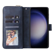 For Samsung Galaxy S25 5G 9-Card Slots Zipper Wallet Bag Leather Phone Case(Blue)