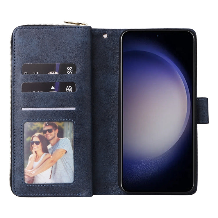 For Samsung Galaxy S25 5G 9-Card Slots Zipper Wallet Bag Leather Phone Case(Blue)