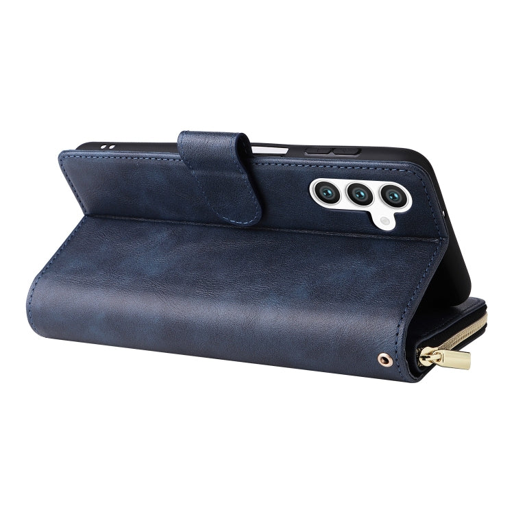 For Samsung Galaxy S25 5G 9-Card Slots Zipper Wallet Bag Leather Phone Case(Blue)