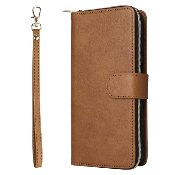 For Samsung Galaxy S25 5G 9-Card Slots Zipper Wallet Bag Leather Phone Case(Brown)