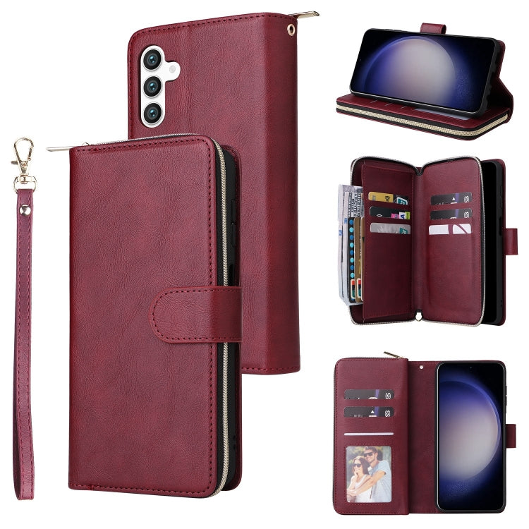 For Samsung Galaxy S25 5G 9-Card Slots Zipper Wallet Bag Leather Phone Case(Wine Red) - Galaxy S25 5G Cases by PMC TechLife | Online Shopping South Africa | PMC TechLife | Buy Now Pay Later Mobicred