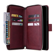 For Samsung Galaxy S25 5G 9-Card Slots Zipper Wallet Bag Leather Phone Case(Wine Red)