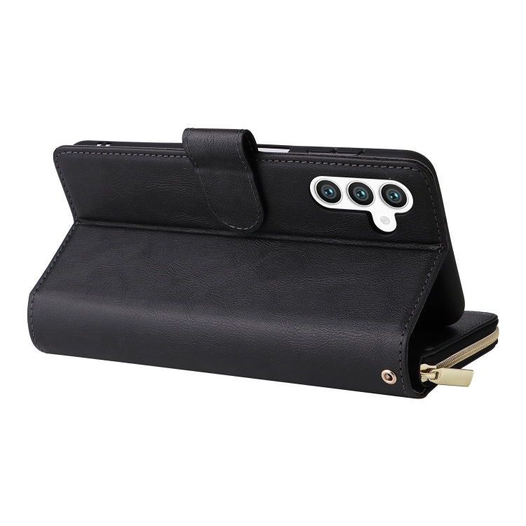 For Samsung Galaxy S25+ 5G 9-Card Slots Zipper Wallet Bag Leather Phone Case(Black)