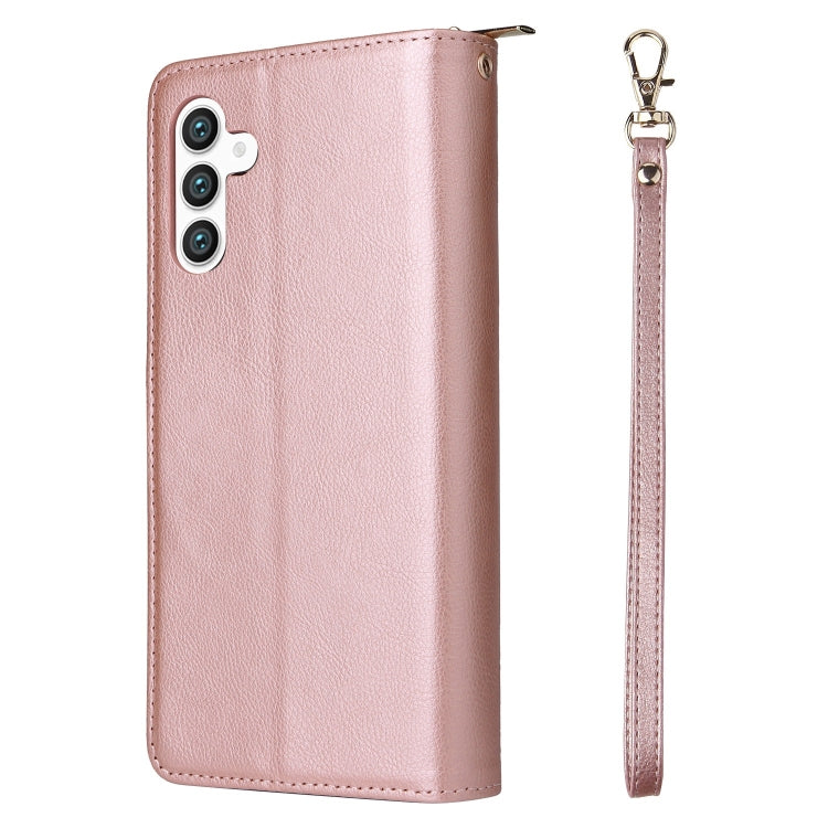 For Samsung Galaxy S25+ 5G 9-Card Slots Zipper Wallet Bag Leather Phone Case(Rose Gold) - Galaxy S25+ 5G Cases by PMC TechLife | Online Shopping South Africa | PMC TechLife | Buy Now Pay Later Mobicred