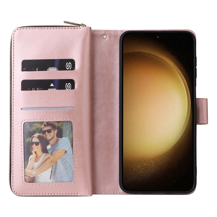 For Samsung Galaxy S25+ 5G 9-Card Slots Zipper Wallet Bag Leather Phone Case(Rose Gold) - Galaxy S25+ 5G Cases by PMC TechLife | Online Shopping South Africa | PMC TechLife | Buy Now Pay Later Mobicred