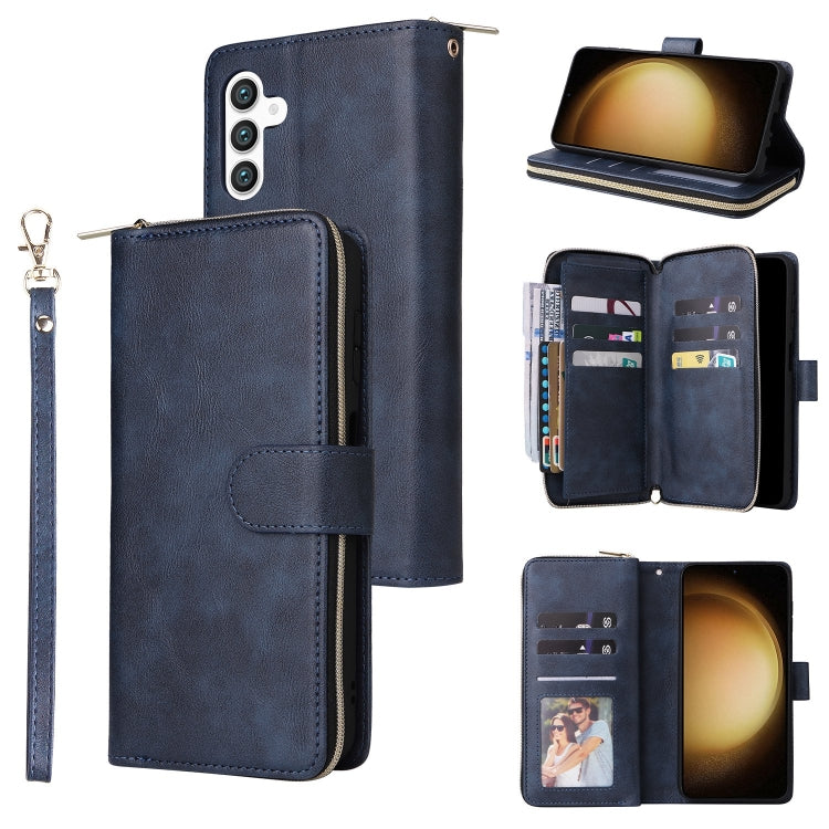 For Samsung Galaxy S25+ 5G 9-Card Slots Zipper Wallet Bag Leather Phone Case(Blue) - Galaxy S25+ 5G Cases by PMC TechLife | Online Shopping South Africa | PMC TechLife | Buy Now Pay Later Mobicred