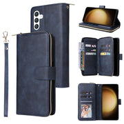 For Samsung Galaxy S25+ 5G 9-Card Slots Zipper Wallet Bag Leather Phone Case(Blue)