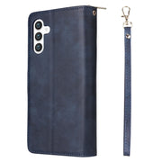 For Samsung Galaxy S25+ 5G 9-Card Slots Zipper Wallet Bag Leather Phone Case(Blue)