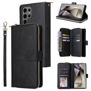 For Samsung Galaxy S25 Ultra 5G 9-Card Slots Zipper Wallet Bag Leather Phone Case(Black)