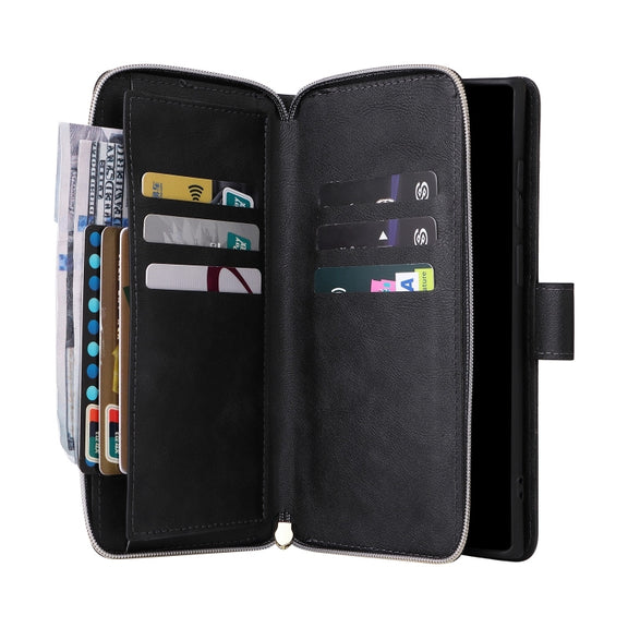 For Samsung Galaxy S25 Ultra 5G 9-Card Slots Zipper Wallet Bag Leather Phone Case(Black)