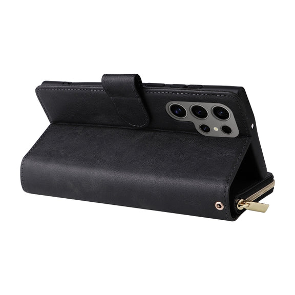 For Samsung Galaxy S25 Ultra 5G 9-Card Slots Zipper Wallet Bag Leather Phone Case(Black)