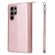 For Samsung Galaxy S25 Ultra 5G 9-Card Slots Zipper Wallet Bag Leather Phone Case(Rose Gold)