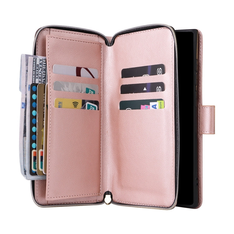For Samsung Galaxy S25 Ultra 5G 9-Card Slots Zipper Wallet Bag Leather Phone Case(Rose Gold) - Galaxy S25 Ultra 5G Cases by PMC TechLife | Online Shopping South Africa | PMC TechLife | Buy Now Pay Later Mobicred