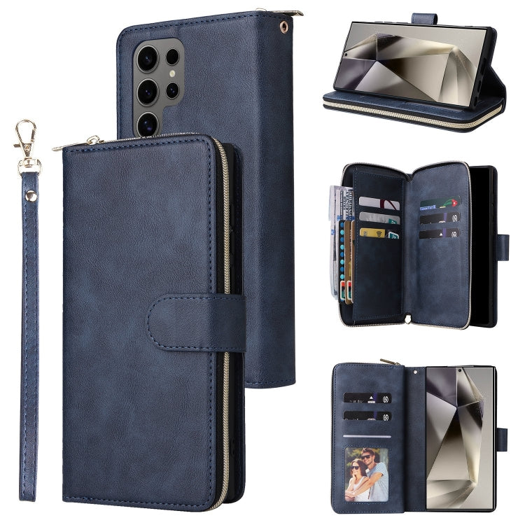 For Samsung Galaxy S25 Ultra 5G 9-Card Slots Zipper Wallet Bag Leather Phone Case(Blue) - Galaxy S25 Ultra 5G Cases by PMC TechLife | Online Shopping South Africa | PMC TechLife | Buy Now Pay Later Mobicred