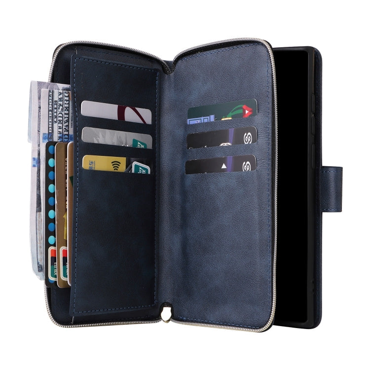For Samsung Galaxy S25 Ultra 5G 9-Card Slots Zipper Wallet Bag Leather Phone Case(Blue) - Galaxy S25 Ultra 5G Cases by PMC TechLife | Online Shopping South Africa | PMC TechLife | Buy Now Pay Later Mobicred