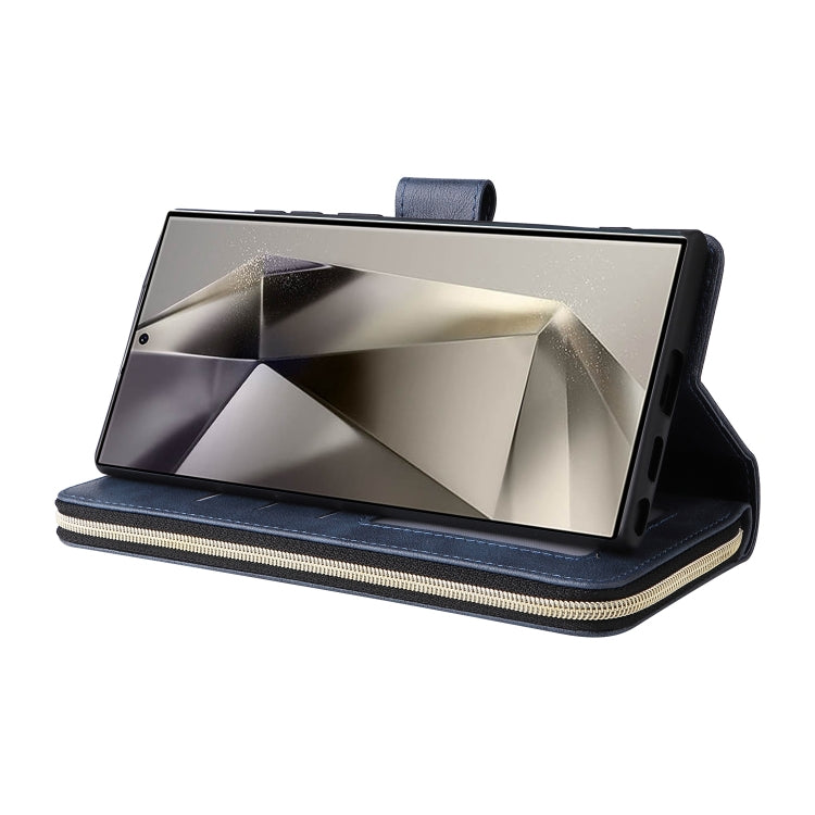 For Samsung Galaxy S25 Ultra 5G 9-Card Slots Zipper Wallet Bag Leather Phone Case(Blue) - Galaxy S25 Ultra 5G Cases by PMC TechLife | Online Shopping South Africa | PMC TechLife | Buy Now Pay Later Mobicred