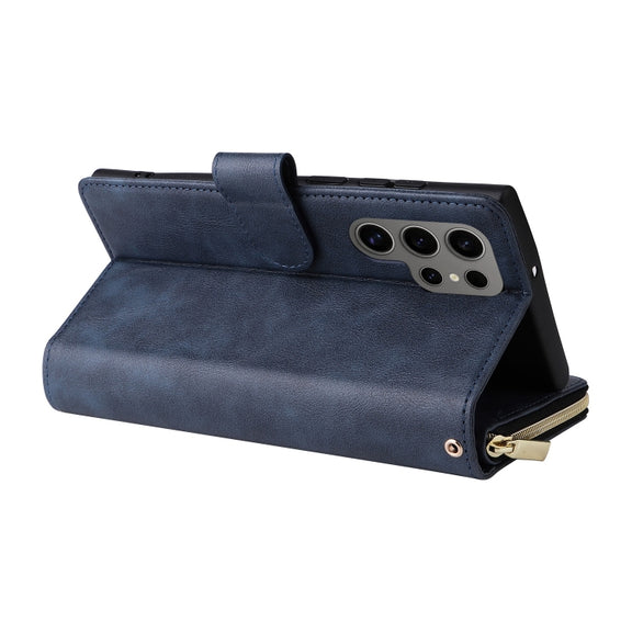 For Samsung Galaxy S25 Ultra 5G 9-Card Slots Zipper Wallet Bag Leather Phone Case(Blue)