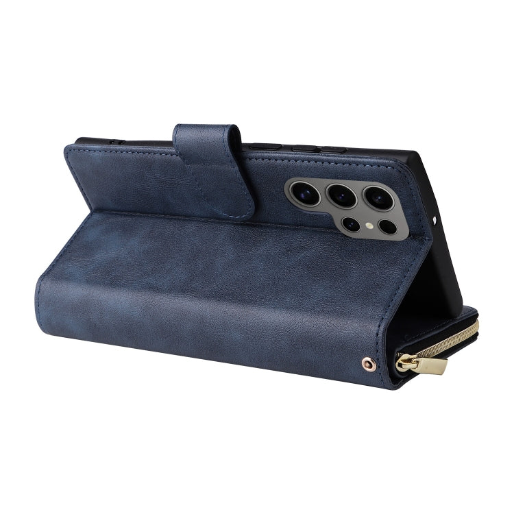 For Samsung Galaxy S25 Ultra 5G 9-Card Slots Zipper Wallet Bag Leather Phone Case(Blue)