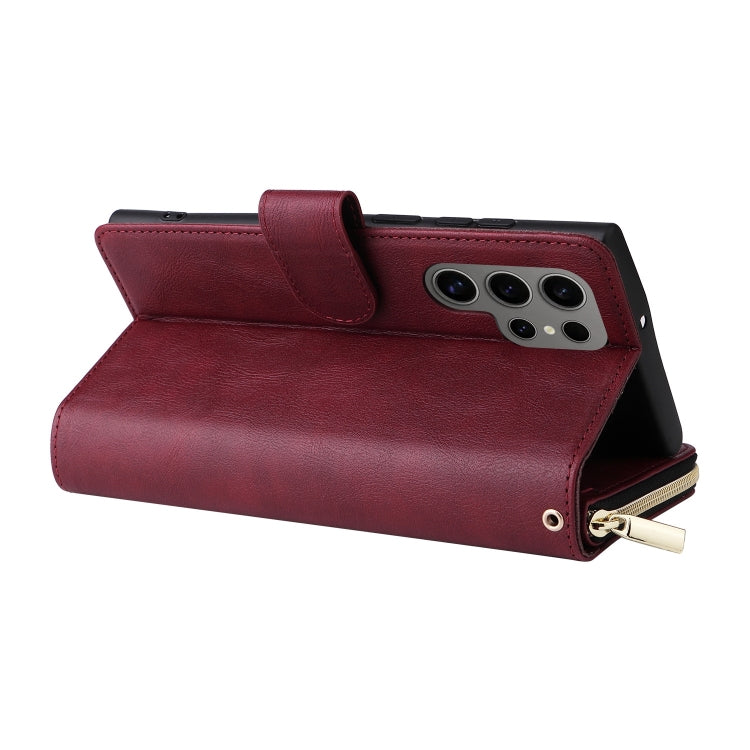 For Samsung Galaxy S25 Ultra 5G 9-Card Slots Zipper Wallet Bag Leather Phone Case(Wine Red) - Galaxy S25 Ultra 5G Cases by PMC TechLife | Online Shopping South Africa | PMC TechLife | Buy Now Pay Later Mobicred
