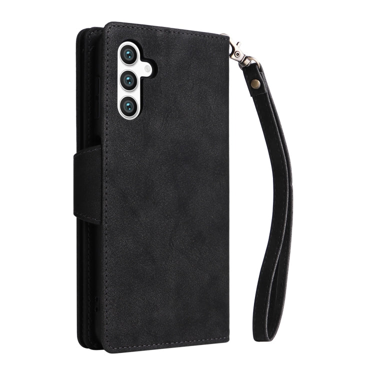 For Samsung Galaxy S25 5G Rivet Buckle 9 Cards Three Fold Leather Phone Case(Black) - Galaxy S25 5G Cases by PMC Jewellery | Online Shopping South Africa | PMC Jewellery | Buy Now Pay Later Mobicred