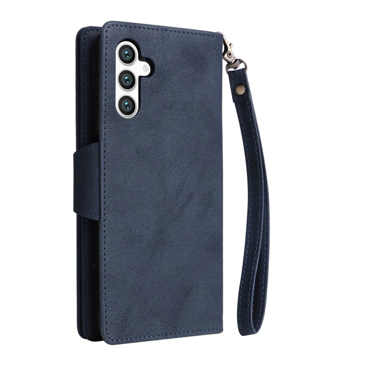 For Samsung Galaxy S25 5G Rivet Buckle 9 Cards Three Fold Leather Phone Case(Blue) - Galaxy S25 5G Cases by PMC Jewellery | Online Shopping South Africa | PMC Jewellery | Buy Now Pay Later Mobicred