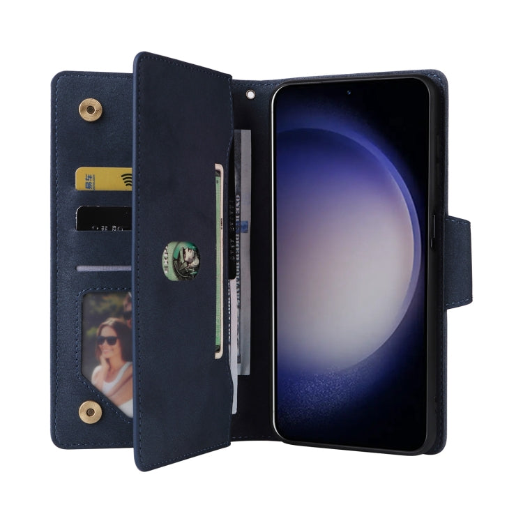 For Samsung Galaxy S25 5G Rivet Buckle 9 Cards Three Fold Leather Phone Case(Blue) - Galaxy S25 5G Cases by PMC Jewellery | Online Shopping South Africa | PMC Jewellery | Buy Now Pay Later Mobicred