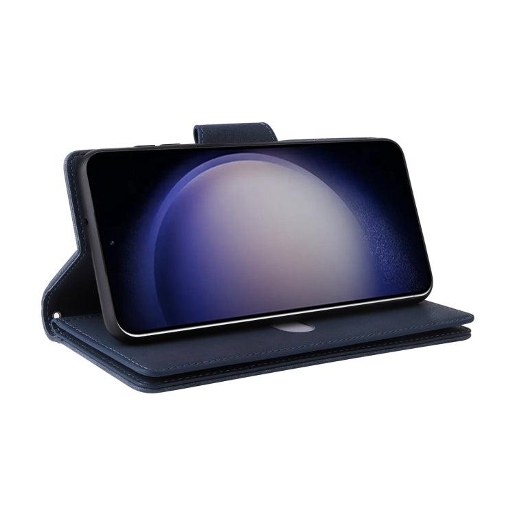 For Samsung Galaxy S25 5G Rivet Buckle 9 Cards Three Fold Leather Phone Case(Blue) - Galaxy S25 5G Cases by PMC Jewellery | Online Shopping South Africa | PMC Jewellery | Buy Now Pay Later Mobicred