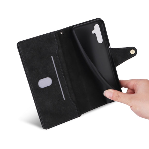 For Samsung Galaxy S25+ 5G Rivet Buckle 9 Cards Three Fold Leather Phone Case(Black)
