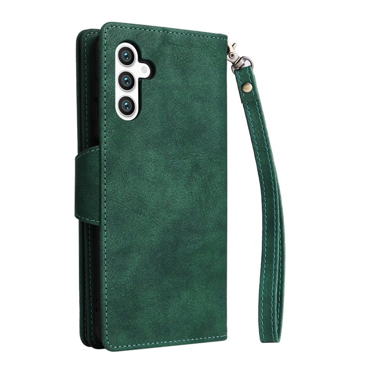 For Samsung Galaxy S25+ 5G Rivet Buckle 9 Cards Three Fold Leather Phone Case(Green) - Galaxy S25+ 5G Cases by PMC Jewellery | Online Shopping South Africa | PMC Jewellery | Buy Now Pay Later Mobicred