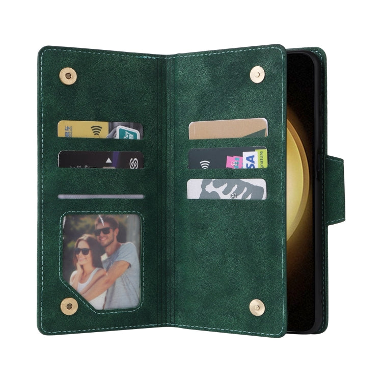 For Samsung Galaxy S25+ 5G Rivet Buckle 9 Cards Three Fold Leather Phone Case(Green) - Galaxy S25+ 5G Cases by PMC Jewellery | Online Shopping South Africa | PMC Jewellery | Buy Now Pay Later Mobicred