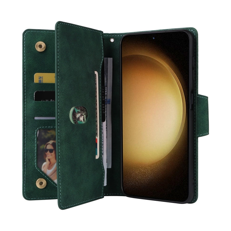 For Samsung Galaxy S25+ 5G Rivet Buckle 9 Cards Three Fold Leather Phone Case(Green) - Galaxy S25+ 5G Cases by PMC Jewellery | Online Shopping South Africa | PMC Jewellery | Buy Now Pay Later Mobicred