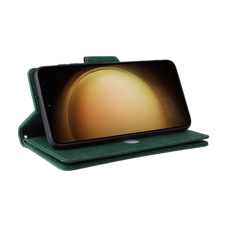 For Samsung Galaxy S25+ 5G Rivet Buckle 9 Cards Three Fold Leather Phone Case(Green) - Galaxy S25+ 5G Cases by PMC Jewellery | Online Shopping South Africa | PMC Jewellery | Buy Now Pay Later Mobicred