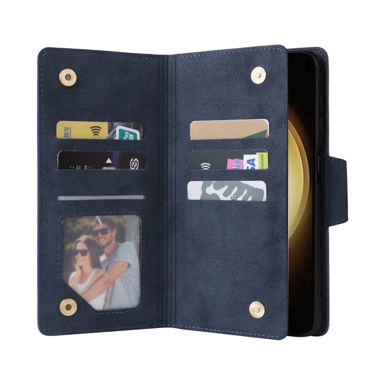 For Samsung Galaxy S25+ 5G Rivet Buckle 9 Cards Three Fold Leather Phone Case(Blue) - Galaxy S25+ 5G Cases by PMC Jewellery | Online Shopping South Africa | PMC Jewellery | Buy Now Pay Later Mobicred