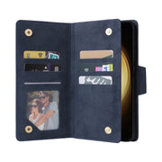 For Samsung Galaxy S25+ 5G Rivet Buckle 9 Cards Three Fold Leather Phone Case(Blue)
