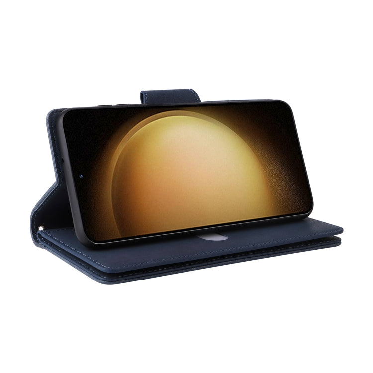 For Samsung Galaxy S25+ 5G Rivet Buckle 9 Cards Three Fold Leather Phone Case(Blue) - Galaxy S25+ 5G Cases by PMC Jewellery | Online Shopping South Africa | PMC Jewellery | Buy Now Pay Later Mobicred