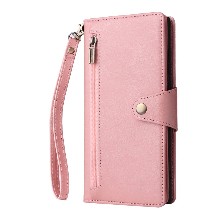 For Samsung Galaxy S25 Ultra 5G Rivet Buckle 9 Cards Three Fold Leather Phone Case(Rose Gold) - Galaxy S25 Ultra 5G Cases by PMC Jewellery | Online Shopping South Africa | PMC Jewellery | Buy Now Pay Later Mobicred
