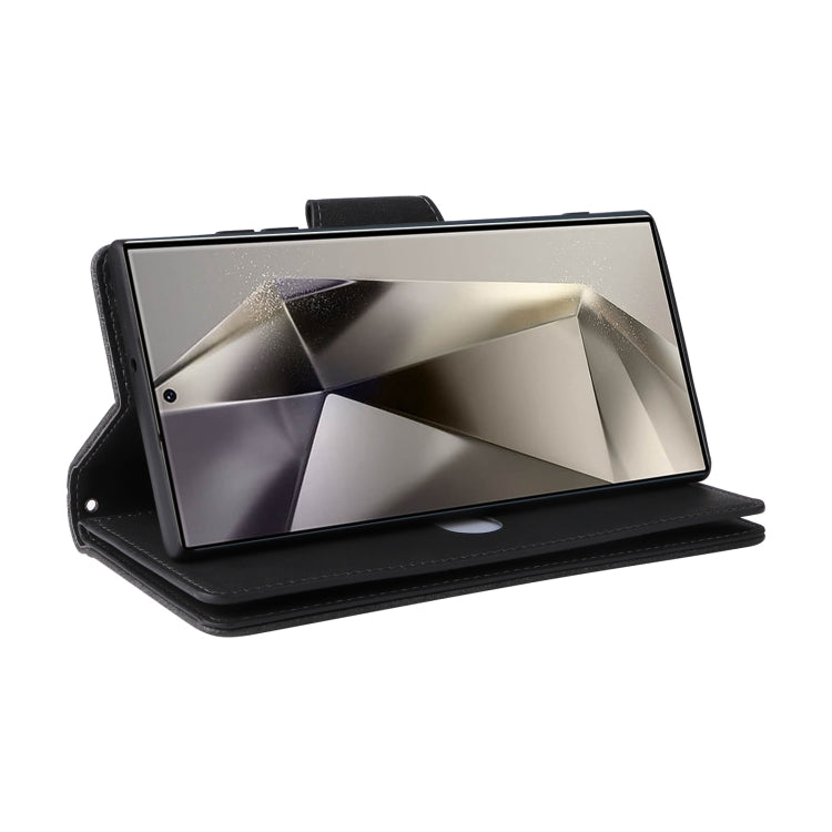 For Samsung Galaxy S25 Ultra 5G Rivet Buckle 9 Cards Three Fold Leather Phone Case(Black) - Galaxy S25 Ultra 5G Cases by PMC Jewellery | Online Shopping South Africa | PMC Jewellery | Buy Now Pay Later Mobicred