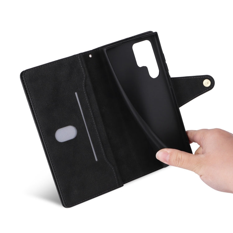 For Samsung Galaxy S25 Ultra 5G Rivet Buckle 9 Cards Three Fold Leather Phone Case(Black) - Galaxy S25 Ultra 5G Cases by PMC Jewellery | Online Shopping South Africa | PMC Jewellery | Buy Now Pay Later Mobicred