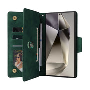 For Samsung Galaxy S25 Ultra 5G Rivet Buckle 9 Cards Three Fold Leather Phone Case(Green)