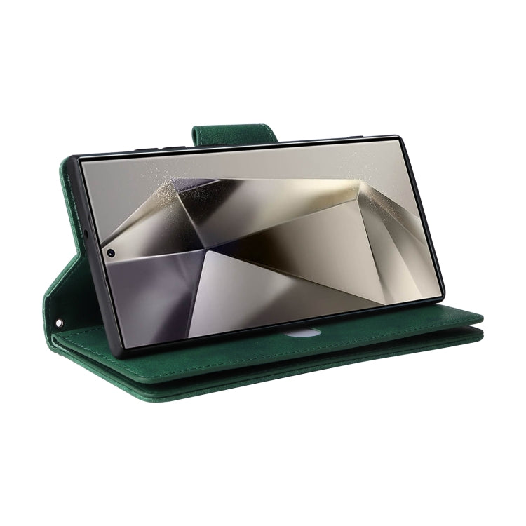 For Samsung Galaxy S25 Ultra 5G Rivet Buckle 9 Cards Three Fold Leather Phone Case(Green)