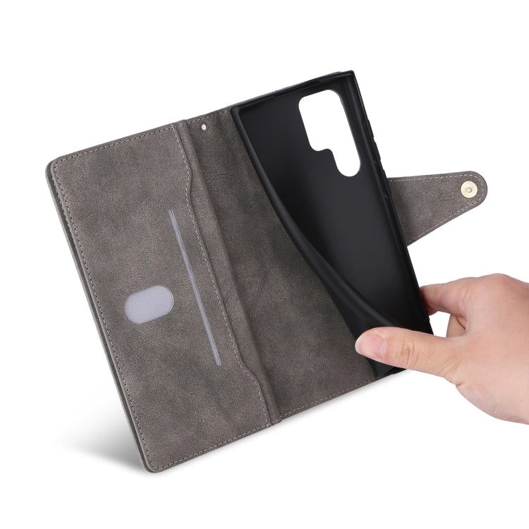 For Samsung Galaxy S25 Ultra 5G Rivet Buckle 9 Cards Three Fold Leather Phone Case(Grey) - Galaxy S25 Ultra 5G Cases by PMC Jewellery | Online Shopping South Africa | PMC Jewellery | Buy Now Pay Later Mobicred