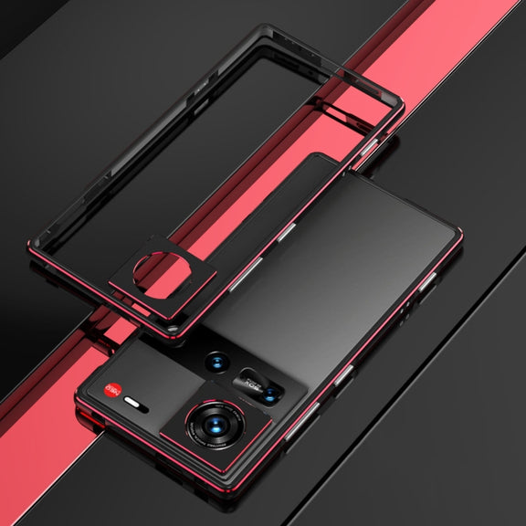 For ZTE nubia Z70 Ultra Aurora Series Lens Protector + Metal Frame Phone Case(Black Red)