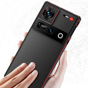 For ZTE nubia Z70 Ultra Aurora Series Lens Protector + Metal Frame Phone Case(Black Red)