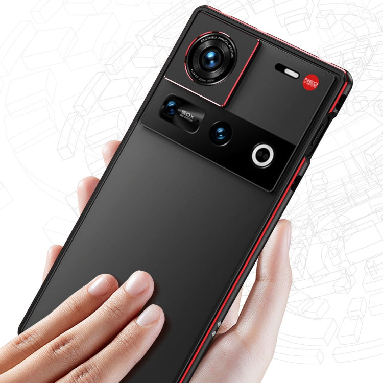 For ZTE nubia Z70 Ultra Aurora Series Lens Protector + Metal Frame Phone Case(Black Red)