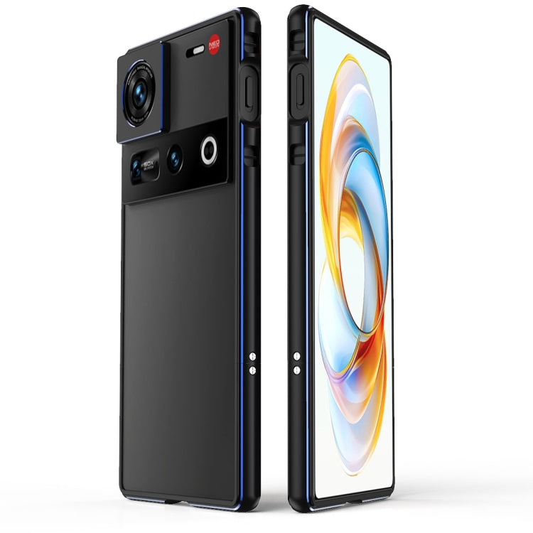 For ZTE nubia Z70 Ultra Aurora Series Lens Protector + Metal Frame Phone Case(Black Blue) - ZTE Cases by PMC TechLife | Online Shopping South Africa | PMC TechLife | Buy Now Pay Later Mobicred