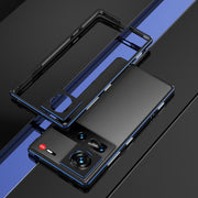 For ZTE nubia Z70 Ultra Aurora Series Lens Protector + Metal Frame Phone Case(Black Blue)