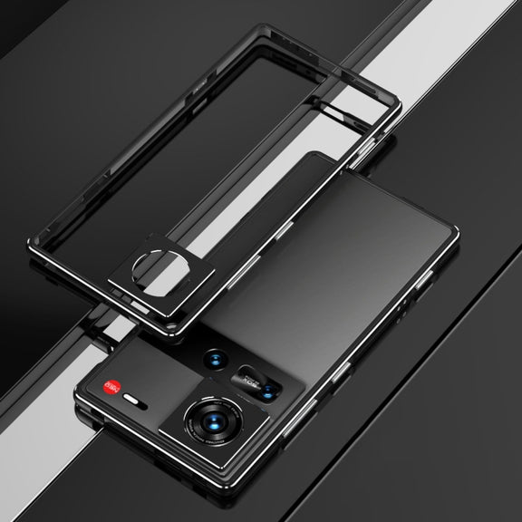 For ZTE nubia Z70 Ultra Aurora Series Lens Protector + Metal Frame Phone Case(Black Silver)
